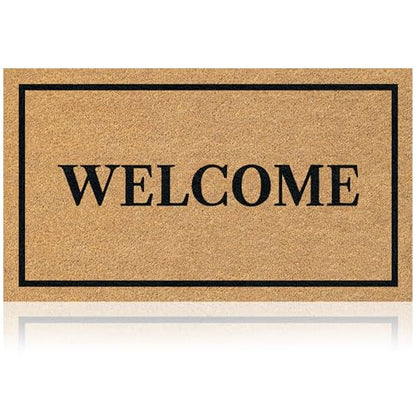 Coir Welcome Mat, Non-Slip, Welcome Classic 3, 17x29 in | 100% Natural Coir, Anti-Shedding, Durable PVC Backing, Traps Dirt and Mud, Indoor and Outdoor Entryway, Easy to Clean - color: Welcome Classic 3