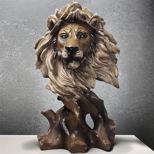 Resin Lion Head Bust Statue Sculpture Frgurine Gift for Home Office Living Room Desktop Display Decorative Decoration - color: Lion Head