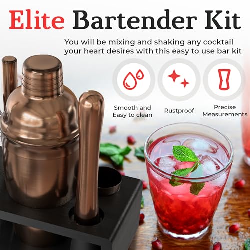 Highball & Chaser Cocktail Shaker Set: Bartender Kit for Home Bar Mixology Cocktail Bar Set Plus E-Book with 30 Recipes - color: Antique Copper