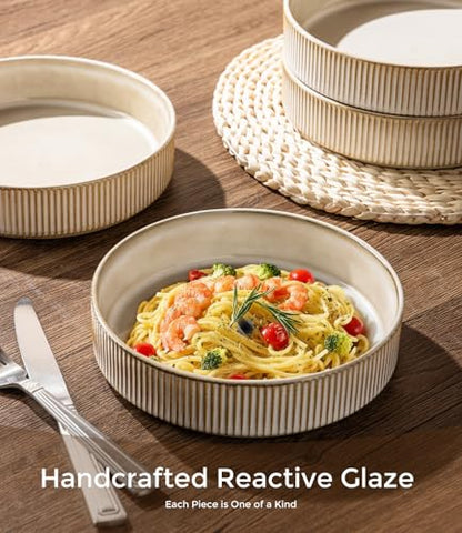 GBhome 7.5 Inch Pasta Bowls Set of 4, Ceramic Salad Bowls, Cappuccino | Double Reactive Glaze Bowls for Pasta, Noodles & Fruit, Scratch Resistant, Microwave & Dishwasher Safe - color: Cappuccino, size: Set of 4