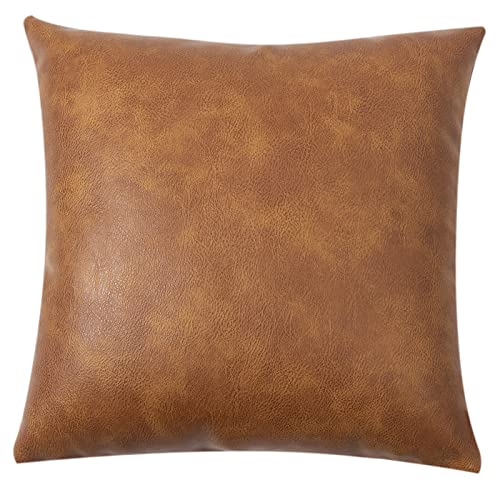 PANOD Premium Faux Leather Throw Pillow Covers, Modern Luxury Decorative Square Throw Pillow Case Cushion Cases for Sofa Couch Bed Car Outdoor,24x24 inch Brown - size: 24" x 24" (Pack of 1)