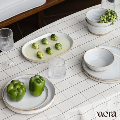 MORA Medium Plates Set of 4, 8.5 inch Ceramic Pottery Salad Plates - Microwave, Oven and Dishwasher Safe - Cloud - color: Cloud