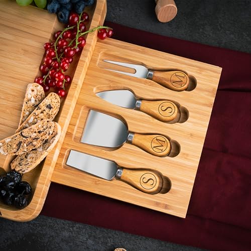 Personalized Charcuterie Board Gifts Set, Custom Engraved Large Bamboo Cheese Platter & Nut Tray, Unique Wedding, Anniversary, Housewarming, Birthday Gift for Couples