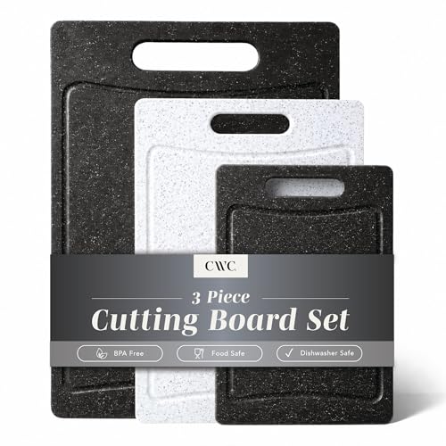COOK WITH COLOR Non-Slip Cutting Board Set – Kitchen Essentials with Easy Grip Handle for Meat, Veggies, and Fruits, 3 Cutting Boards, Black/White - color: Black/White, size: 3 Cutting Boards