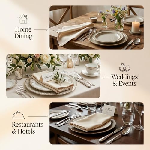 ACCENTHOME Accent Home 100% Cotton Napkins, Delicate Cloth Napkins for Dinners, Parties and Weddings，18 x 18 Inch Set of 6 - Natural | 100% Pure Cotton Napkins, Economy Pack, Multi Purpose Use, Machine Washable, Cotton - color: 17 - Natural - Twill, size: