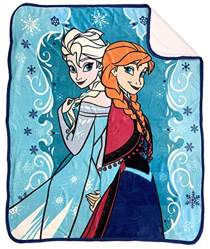 Jay Franco Disney Frozen Springtime Sherpa Throw Blanket - Measures 50 x 60 inches, Kids Bedding Features Elsa & Anna - Fade Resistant Super Soft - color: Blue - Frozen