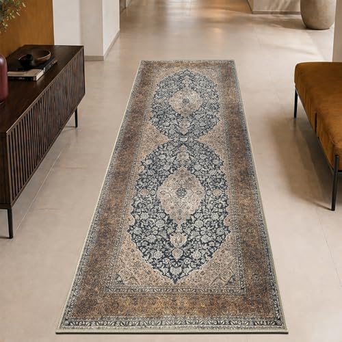 Keen Home Design 30"x84" Rug - Machine Washable Runner Rug with Non-Slip Backing, Ideal for Hallway, Entryway, Kitchen, Laundry Room - Vintage, Easy Clean, Durable, Low Pile Rug - (2'6" x 7') - color: Dark Brown/Black, size: 2'6" x 7' (Runner)