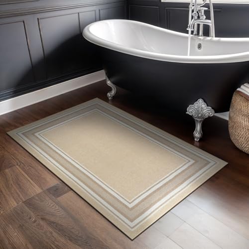 Beverly Rug Non Slip Area Rugs 2x3 Modern Bordered Non Skid Rubber Backing Soft Entryway Rug for Living Dining Room Easy to Clean Non Shedding Kitchen Bedroom Indoor Carpet 2 x 3 Beige - color: Beige, size: 2' x 3' (Rectangular)