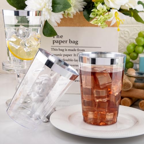 I00000 50 Pack 12 oz Silver Plastic Cups, Premium Silver Disposable Cups | BPA-Free, Heavy Duty, Everyday Use, Bulk Catering, Wine Glasses, Cocktail Glasses, Silver Cups Perfect for Party & Wedding - color: 12-Silver-50