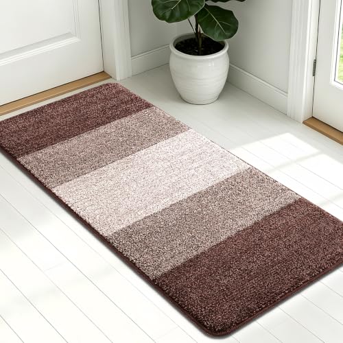 Kitinjoy Indoor Outdoor Door Mat, 54x24 Non-Slip Dirt Trapper Doormats | Brown Low-Profile Washable Inside Entrance Front Floor Mat, Sturdy Soft Entry Striped Doormats for Entryway - color: Brown, size: 54'' X 24''
