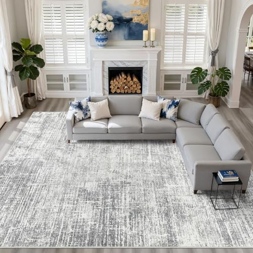 LOONGRUG 10x14 Area Rugs Washable Neutral Modern Rug for Living Room Grey | Large Abstract Soft Stain Resistant Indoor Non-Slip Carpet for Bedroom Nursery Kids Office Playroom Dining Room - color: Grey, size: 10' x 14' (Rectangular)