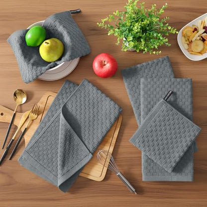 Homaxy 100% Cotton Terry Kitchen Towels(15" x 25", 6 Pack), Dark Grey | Soft and Super Absorbent Dish Towels, 380 GSM Reusable Tea Towel with Hanging Loop, Pineapple Grid Designed - color: Dark Grey, size: 15 x 25 - 6 Pack