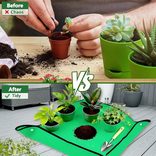 Repotting Mat for Indoor Plant Transplanting and Mess Control, Thickened Waterproof Potting Tray Foldable Succulent Potting Mat Portable Gardening Mat Garden Gifts for Women & Men, 27"x 27"