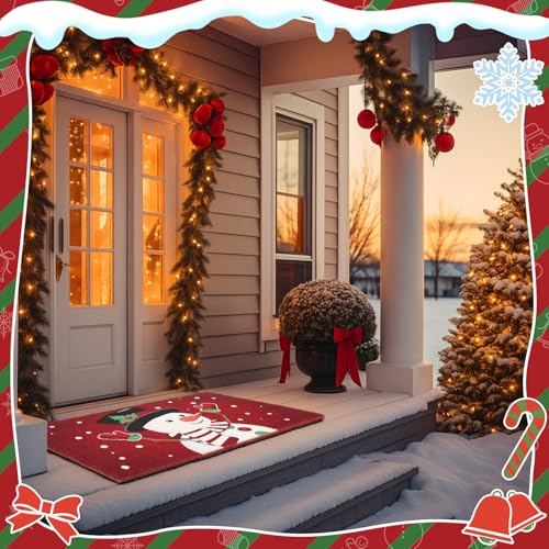 Tinideya Christmas Welcome Front Doormat, Xmas Non Slip Outdoor Mat Rug with Christmas Snowflake Decoration Pattern for Farmhouse Home Entrance Decor Yard Floor Patio, 17 x 30 Inches (Snowman) - style: Snowman
