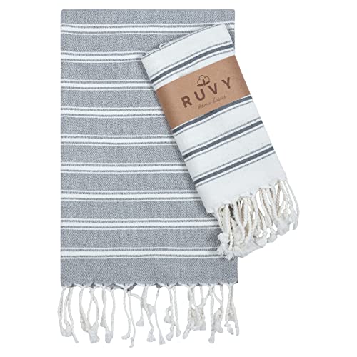 Ruvy Home Basics Turkish Hand Towels for Bathroom Set of 2 | 18"x40", Cotton | Decorative Towel for Bathroom, Kitchen, Dishcloth, Tea, Yoga, Face, Gym - Light Grey - color: Light Grey, size: Chic - 2 Pack