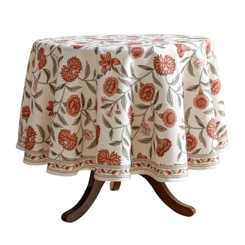 Designer French Linen Round Tablecloth,Diameter 55"-Alvarado D | Vintage Elegant Beautiful Table Cloth,Orange Floral Pattern,Heavyweight,Dining Room,Tea Party,Kitchen,Thanksgiving,Decor - color: Alvarado D, size: 55" (Round)