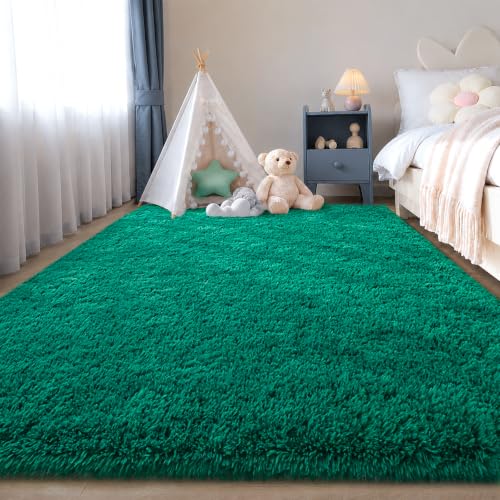 Zentavio Area Rugs for Living Room Small Carpet for Bedroom 3x5 Bedside Washable Soft Fluffy Shag Aesthetic Plush High Pile Throw Rug for Nursery Kids Room Dorm Room Green - color: Green, size: 3' x 5' (Rectangular)