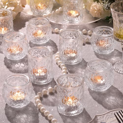 NITIME 12Pcs Assorted Votive Candle Holders for Wedding Centerpiece, Clear Tea Light Candle Holders, Glass Candle Holder for Table Centerpiece, Home and Party Decorations - color: Clear