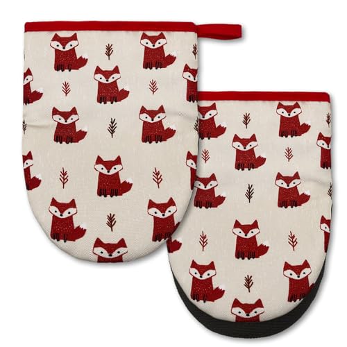 Cute Fox Mini Silicone Oven Mitts 2-Pack Set, Heat Slip Resistant Kitchen Gloves, Soft Short Oven Mittens for Safe Cooking Baking Grilling - color: Cute Fox