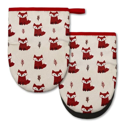 Cute Fox Mini Silicone Oven Mitts 2-Pack Set, Heat Slip Resistant Kitchen Gloves, Soft Short Oven Mittens for Safe Cooking Baking Grilling - color: Cute Fox