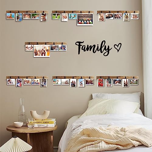 6 Wooden Wall Hanging Photo Frames With 27 Clips, Decorative Collage Picture Frame, No Drilling Required, Adhesive Stickers, Easy to Install, Carbonized Brown - color: Brown
