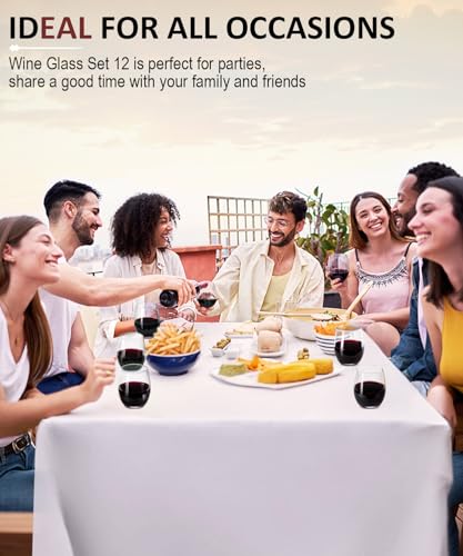 OJA Wine Glasses Set, Crystal Stemless Red Wine Glass, Set of 12, 15 oz | No Stem, Clear, Sturdy Drinking Glass for White Wine, Daily Use, Birthday, Wedding, Home Party, Anniversary, Shower Gift - style: Set of 12-15 oz
