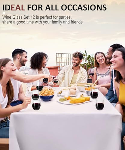OJA Wine Glasses Set, Crystal Stemless Red Wine Glass, Set of 12, 15 oz | No Stem, Clear, Sturdy Drinking Glass for White Wine, Daily Use, Birthday, Wedding, Home Party, Anniversary, Shower Gift - style: Set of 12-15 oz