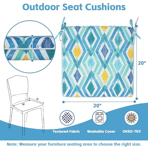 COZYVIDA Outdoor Chair Cushions Set of 4, 20"x20" Square Seat Pads with Tie Straps and YKK Zippers, 35D High-Density Foam, Water-Resistant Fabric,UV-Resistant 1000+ Hrs - color: Print 040