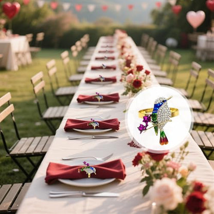 Hummingbird Napkin Rings Set of 6 Sparkly Rhinestone Bird Napkin Holder for Spring Party Garden Wedding Baby Shower Decor,Elegant Dining Table Setting for Holiday Gathering & Family Dinner - style: Blue