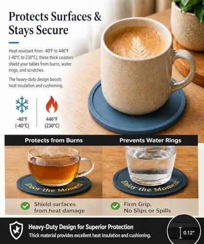 Silicone Coasters Set of 6, Premium Drink Coaster with Holder, Non-Slip, Non-Stick, Dishwasher Safe, Perfect for Hot and Cold Drinks, Protect Your Desks and Tables(3 Morandi Blue + 3 Black) - color: 3 Morandi Blue + 3 Black
