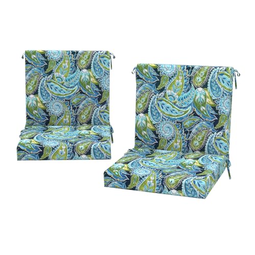 DYTXIII Outdoor Midback Chair Cushions Set of 2-20"x17" Water Repellent & Fade-Resistant Patio Seat Cushions with High-Resiliency Foam, Non-Slip Ties for Dining, Balcony Furniture-Paisley Lapis - color: Paisley Lapis