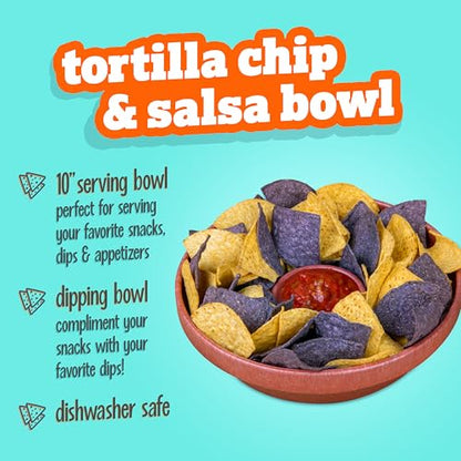 Nostalgia Taco Tuesday 10-Inch Tortilla Chip & Salsa Bowl, Perfect For Potato Chips, Pretzels, Veggies, Ranch, Guacamole, Dips, Hummus, Brown - style: Chip/Salsa Bowl