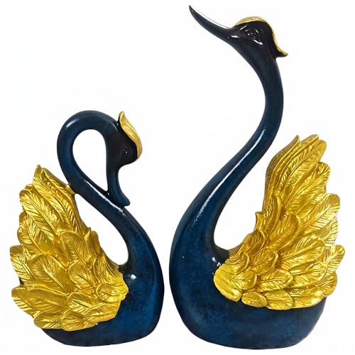 2pcs Swan Statues Couple's Home Decorations for Living Room Decor and Accessories, Sculptures Home Decor for Coffee Table, Book Shelf Decor Accents (Gold) - color: Gold