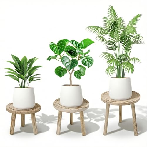 Wood Plant Stands Indoor, 3-Pack Single Plant Stand for 6-12 Inch Pots, Mid-Century Modern Plant Stool, Tall Wooden Plant Stand for Large Plants Perfect Fit for Living Room, Balcony, Office(Light Brown) - color: Light Brown-3pcs