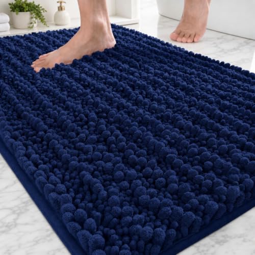Disolla Navy Blue Bathroom Rug 20x32 Inch - Luxury Chenille Bath Mat, Thick Shaggy Plush Absorbent Rug, Non-Slip Machine Washable Mats for Bathroom Floor & Decor - color: Navy Blue, size: 1'8" x 2'8" (20''x32'' Bathroom Rug)