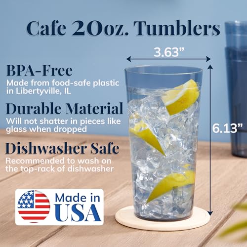 US Acrylic Cafe Plastic Reusable Tumblers (Set of 16) 20-ounce Water Cups in Grey | Value Set of Restaurant Style Drinking Glasses, Stackable, BPA-free, Made in the USA | Top-rack Dishwasher Safe - color: Gray, size: 20 ounces