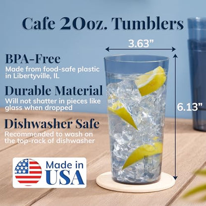 US Acrylic Cafe Plastic Reusable Tumblers (Set of 16) 20-ounce Water Cups in Grey | Value Set of Restaurant Style Drinking Glasses, Stackable, BPA-free, Made in the USA | Top-rack Dishwasher Safe - color: Gray, size: 20 ounces