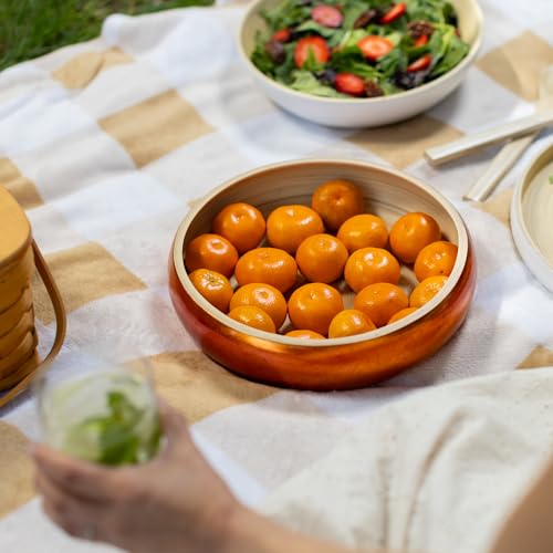 LEXA 12" Handmade Copper Bamboo Wooden Fruit Bowl for Kitchen Counter - 130 oz Lightweight Large Bamboo Wood Salad Bowl - color: Copper Gold