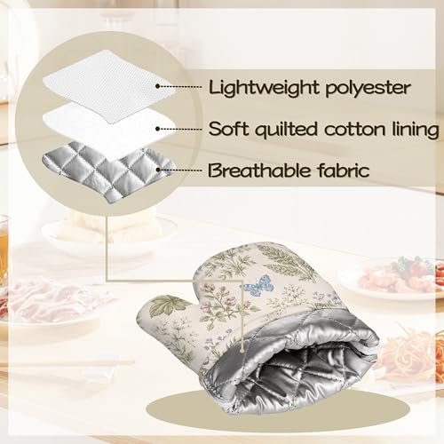 Wildflower Floral Botanical Oven Mitts and Pot Holders Sets Silicone Butterfly Kitchen Mitts Potholders Heat Resistant 4Pcs Oven Gloves Hot Pads for Kitchen Baking Cooking - color: Wildflower Floral Botanical