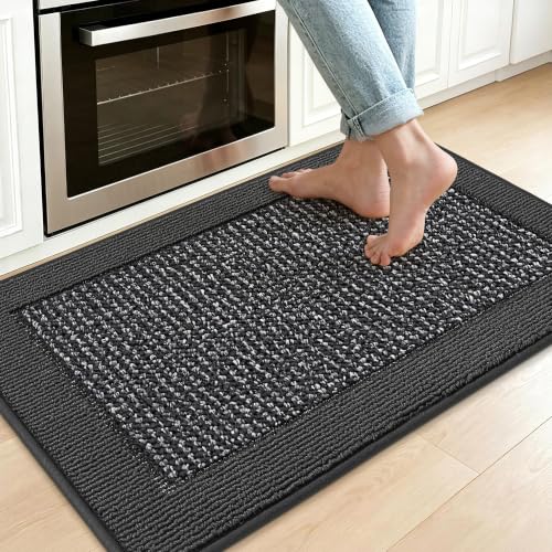 BEQHAUSE Kitchen Rug 24"x36", Non Slip Kitchen Floor Mat Washable, Charcoal | Kitchen Mats for Floor, Extra Absorbent and Stain Resistant Kitchen Runner Rugs for Laundry, Entryway, Hallway & Sink - color: Charcoal, size: 24" X 36" (Rectangular)
