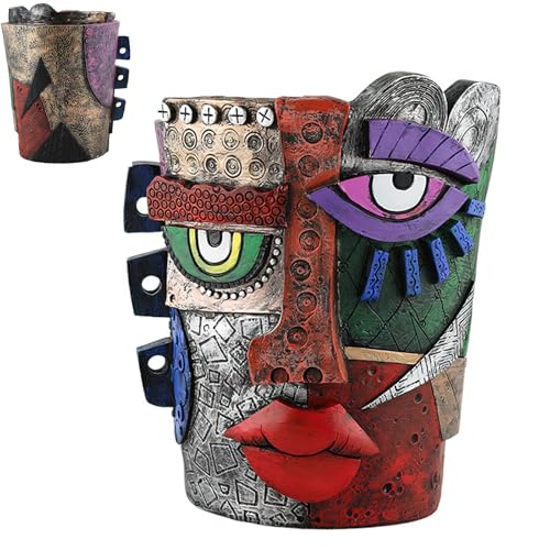 Picasso Brutalist Abstract Beauty Face Flower Pot Acolorful Art Resin Handmade Face Planters Pots Head for Home Art Decor Balcony Ornaments (Serious) - color: Serious
