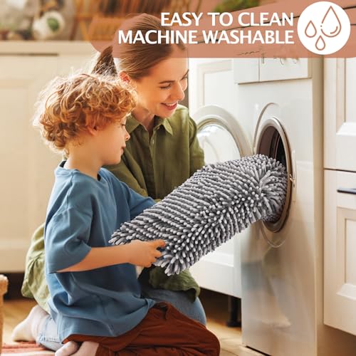 Chenille Bathroom Rugs Set 2 Piece, Absorbent Bath Rugs, Non-Slip Bath Mats, Machine Washable Rugs for Bathroom Floor, Tub and Shower, Gray&White (20 × 30 Plus 17 ×24 - Inch) - color: Gray & White