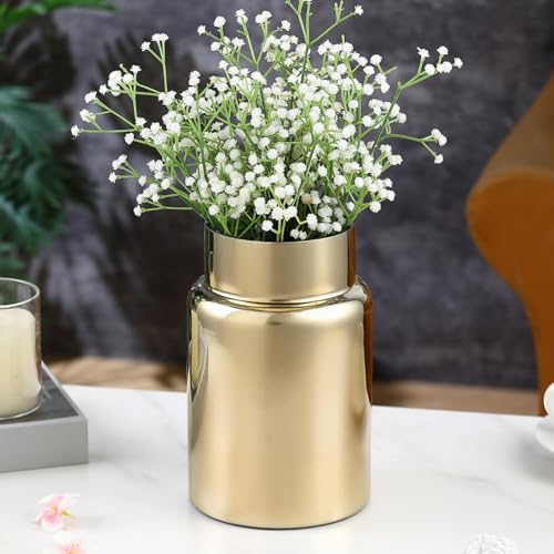 Large Glass Vase, 9.2 Inch Wide Mouth Vase, Gold Glass Flower Vase for Bouquet, Wide Flower Vase, Tall Glass Vase for Flowers, Large Vase for Home, Wedding, Living Room, Office Decor - color: Gold, size: 9 Inch