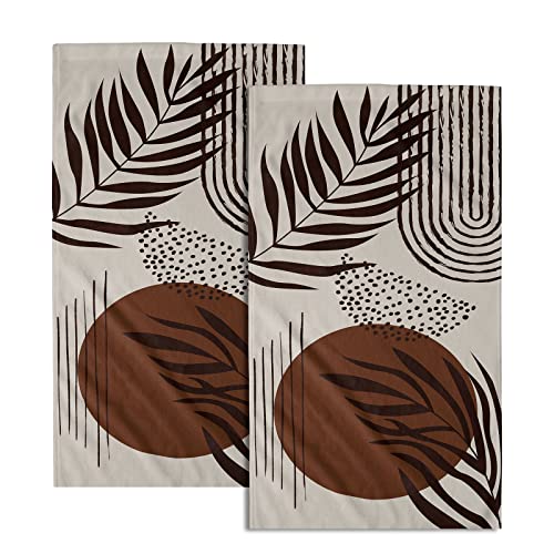 Giwawa Brown Leaves Hand Towels Boho Leaf Soft Thin Bath Towel Set of 2 Highly Absorbent Decorative Kitchen Dish Guest Towel for Spa Gym Hotel - color: Boho Leaf