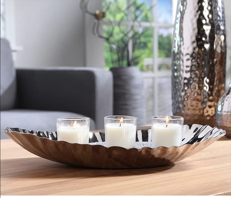 Hosley Elegance Redefined Silver Finish Decor Tray Bowl, 13.6 Inches Long Versatile and Chic Centerpiece for Serving, Floral Arrangements, and Stylish Home Decor - size: 14.37" Long x 1 count