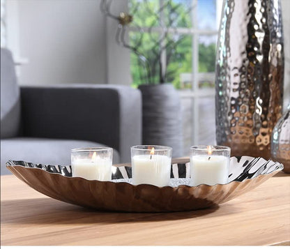 Hosley Elegance Redefined Silver Finish Decor Tray Bowl, 13.6 Inches Long Versatile and Chic Centerpiece for Serving, Floral Arrangements, and Stylish Home Decor - size: 14.37" Long x 1 count