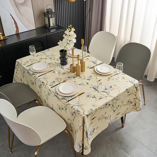 Pioggia Vinyl Tablecloth with Flannel Backing - Waterproof, Oil-Proof, Easy to Clean -Plastic Table Cloth - Perfect for Dining Tables, Kitchen Tables, Parties (Beige Flower, 54×54 Inch Square) - color: Beige Flower, size: 54" x 54" (Square)