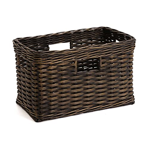 The Basket Lady Tall Rectangular Wicker Storage Basket, S, Walnut Brown | Outside: 16.5" L x 10.5" W x 10.5" H | Inside: 14.5"L x 8.5"W x 9.5"H - Handcrafted by artisans from natural rattan - color: Antique Walnut Brown, size: Small