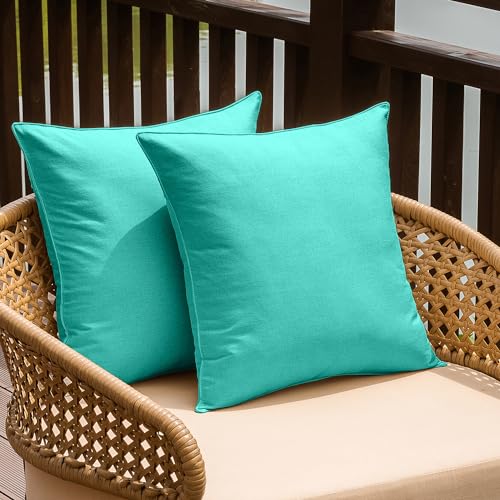 NiNi ALL Waterproof Outdoor Pillow Covers 20x20 Set of 2 Patio Aqua Green | Faux Linen Decorative Solid Throw Pillow Covers Farmhouse for Garden Furniture Tent Balcony Couch Sofa Chair Cushion Cases - color: Aqua Green, size: 20" x 20" (Pack of 2)