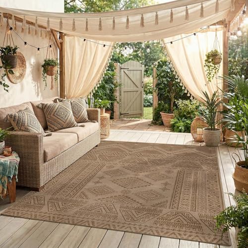 jinchan 5x7 Faux Jute Area Rug Washable Boho Living Room Rug, Natural Taupe | Southwestern Geometric, Non-Slip, Low Pile, Indoor Outdoor, Natural Fiber Look, Dining Room, Deck, Backyard, Bedroom, Patio - color: Natural Taupe, size: 5' x 7' (Rectangular)